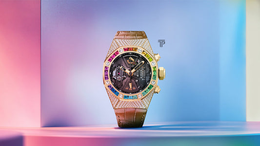 The Audemars Piguet Rainbow luxury watch showcasing vibrant colored gemstones.