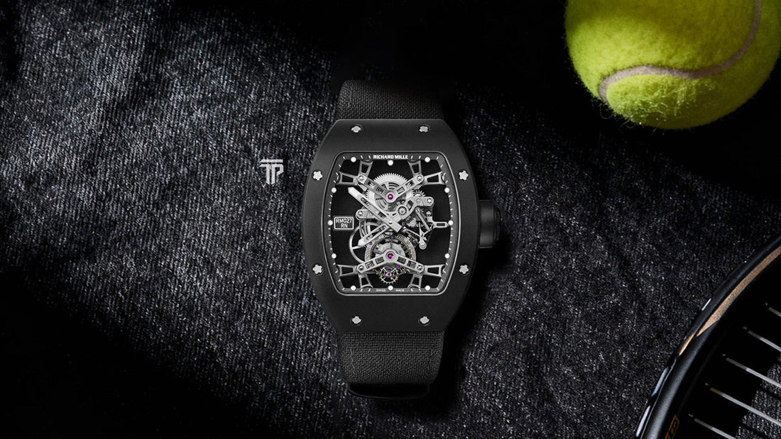 Richard Mille watches on an athlete's wrist beside a billionaire at a gala, showing lightweight materials and durability