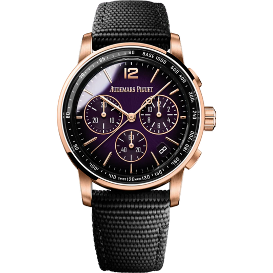 Code 11.59 by Audemars Piguet 41mm Black Rubber Strap Smoked Lacquered Purple Dial 18-carat Pink Gold Case