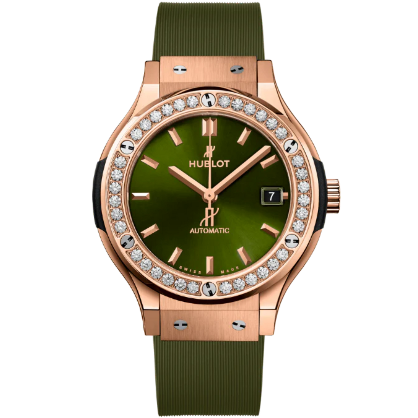 CLASSIC FUSION 3-HANDS 38MM KING GOLD GREEN DIAMONDS
