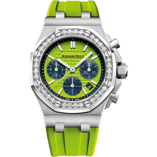 Royal Oak Offshore Selfwinding Chronograph 37MM Green Rubber Strap Green Dial With Lady Tapisserie Pattern Stainless Steel Case Diamond-Set Bezel