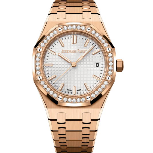 Royal Oak Selfwinding 34MM 18-Carat Pink Gold Bracelet Silver-Toned Dial With Grande Tapisserie Pattern 18-Carat Pink Gold Case