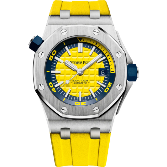 Royal Oak Offshore Diver 42MM Yellow Rubber Strap Yellow Dial With Méga Tapisserie Pattern Stainless Steel Case