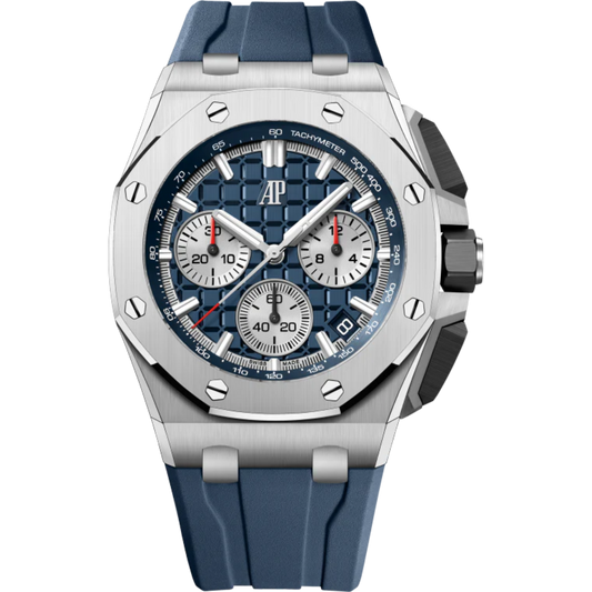 Royal Oak Offshore Selfwinding Chronograph 43MM Blue Rubber Strap Blue Dial With Méga Tapisserie Pattern Titanium Case and Bezel