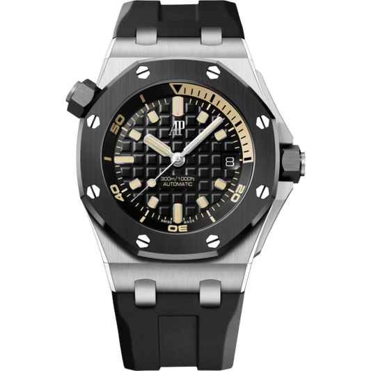 Royal Oak Offshore Diver 42MM Black Rubber Strap Black Dial With Méga Tapisserie Pattern 18-Carat White Gold Case Black Ceramic Bezel