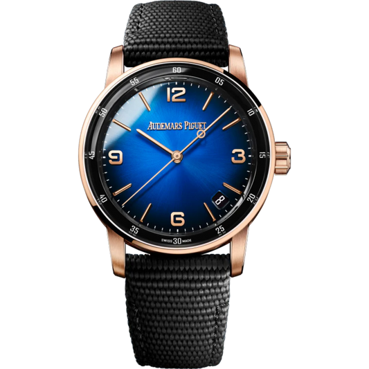 Code 11.59 by Audemars Piguet 41mm Blue Rubber-Coated Strap Smoked Lacquered Blue Dial 18-Carat Pink Gold Case