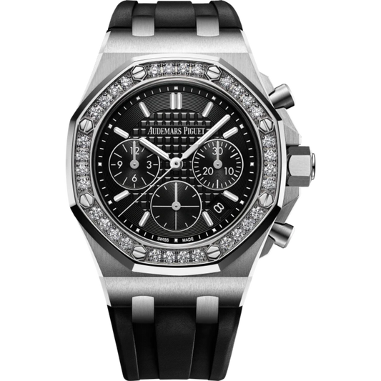 Royal Oak Offshore Selfwinding Chronograph 37MM Black Rubber Strap Black Dial With New Lady Tapisserie Pattern Stainless Steel Case Diamond-Set Bezel