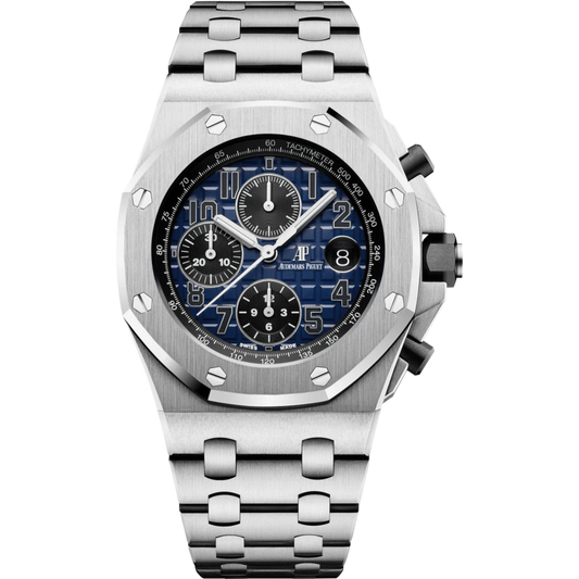 Royal Oak Offshore Chronograph 42MM 950 Platinum Bracelet Smoked Blue Dial With Méga Tapisserie Pattern 950 Platinum Case