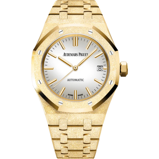 Royal Oak Frosted Gold Selfwinding 37MM Hammered 18-Carat Yellow Gold Bracelet Silver-Toned Mirror Dial Hammered 18-Carat Yellow Gold Case
