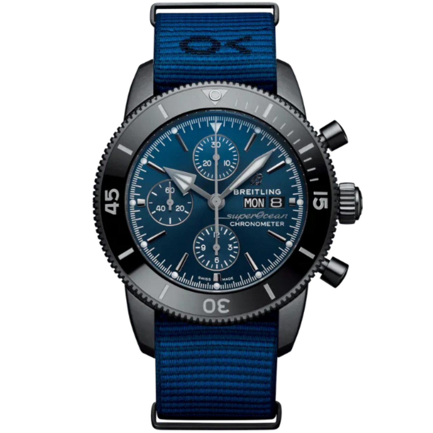 SUPEROCEAN HERITAGE CHRONOGRAPH OUTERKNOWN 44 MM DLC-COATED STAINLESS STEEL WITH BLUE DIAL