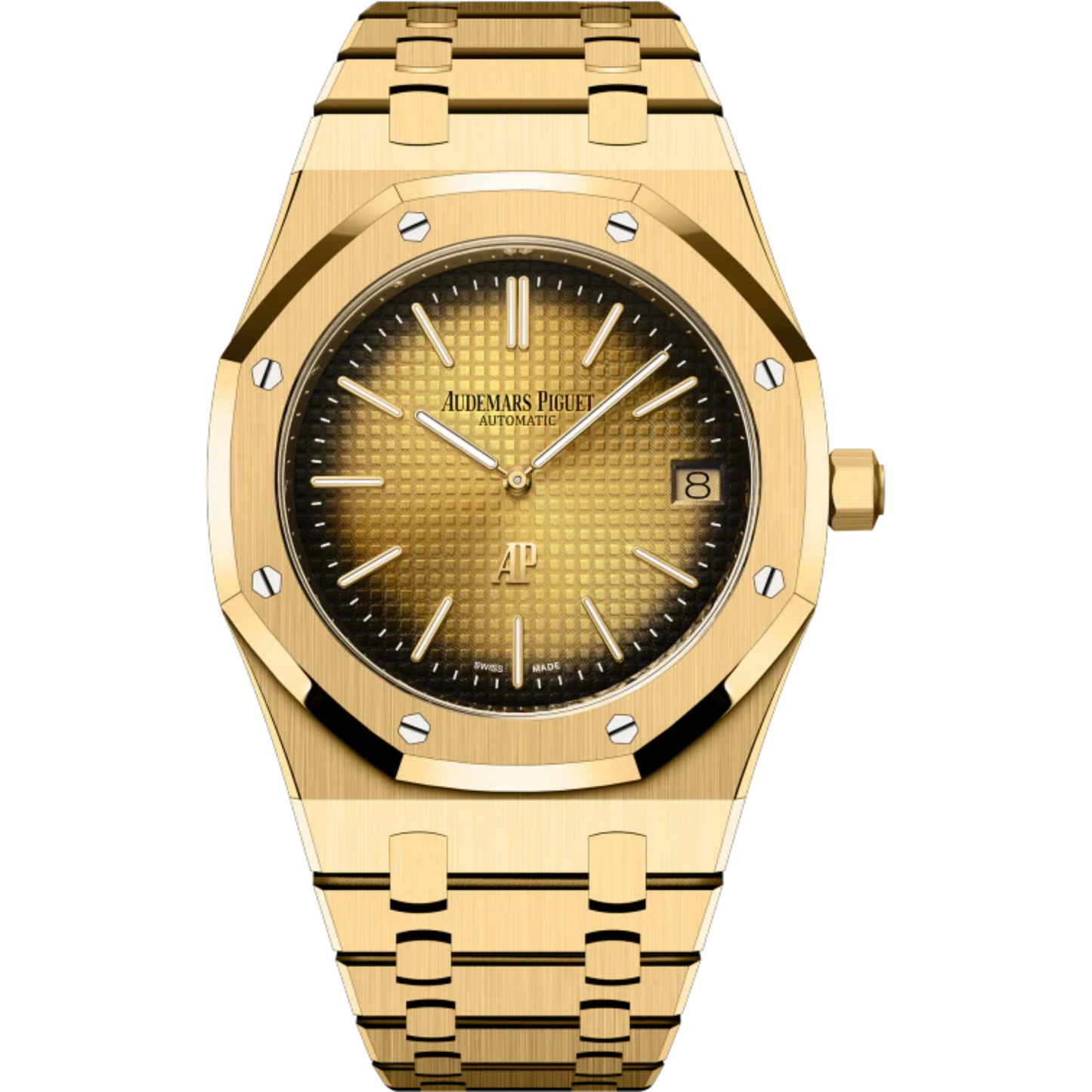 Royal Oak Jumbo Extra-Thin 50th Anniversary 39MM 18-Carat Yellow Gold Bracelet Smoked Yellow Gold-Toned Dial With Petite Tapisserie Pattern 18-Carat Yellow Gold Case