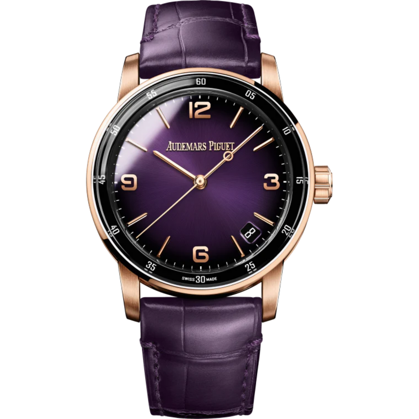 Code 11.59 by Audemars Piguet 41mm Purple Alligator Strap Smoked Lacquered Purple Dial With Sunray Pattern Base 18-Carat Pink Gold Case