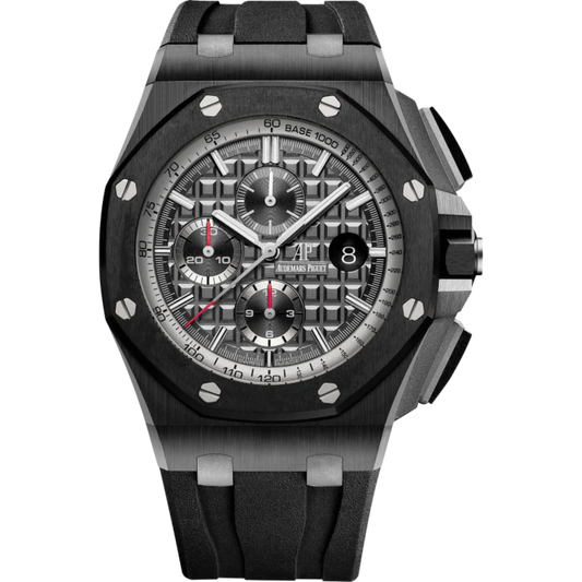 Royal Oak Offshore Chronograph 44MM Black Rubber Strap Anthracite Dial With Méga Tapisserie Pattern Black Ceramic Case and Bezel