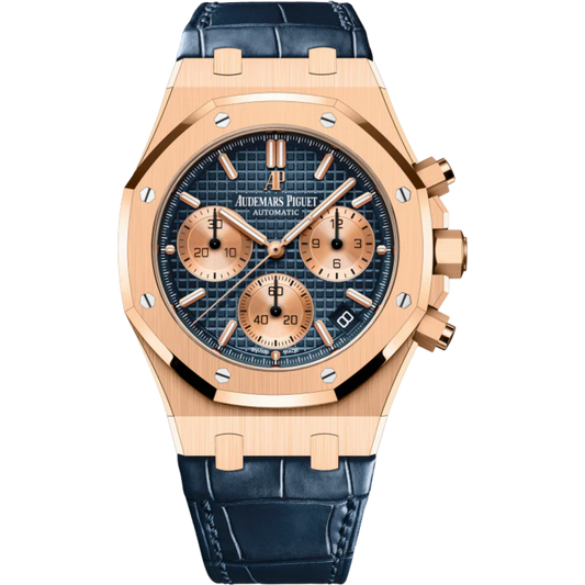 Royal Oak Selfwinding Chronograph 41MM Blue Alligator Strap Blue Dial With Grande Tapisserie Pattern 18-Carat Pink Gold Case