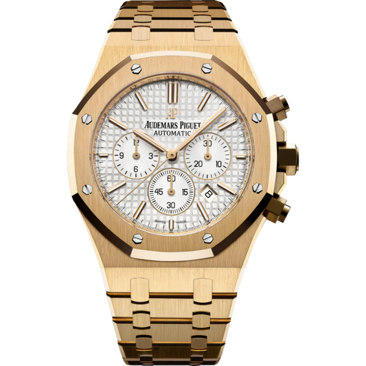 Royal Oak Chronograph 41MM 18-Carat Yellow Gold Bracelet White Dial With Grande Tapisserie Pattern 18-Carat Yellow Gold Case