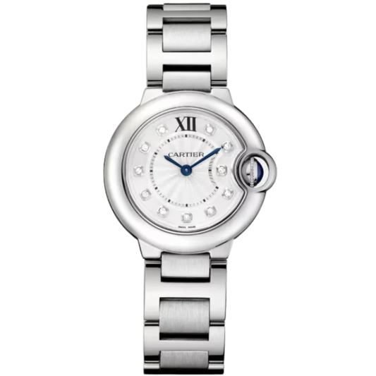 BALLON BLEU DE CARTIER 28 MM STAINLESS STEEL WITH SILVER LACQUERED SUNRAY EFFECT DIAL
