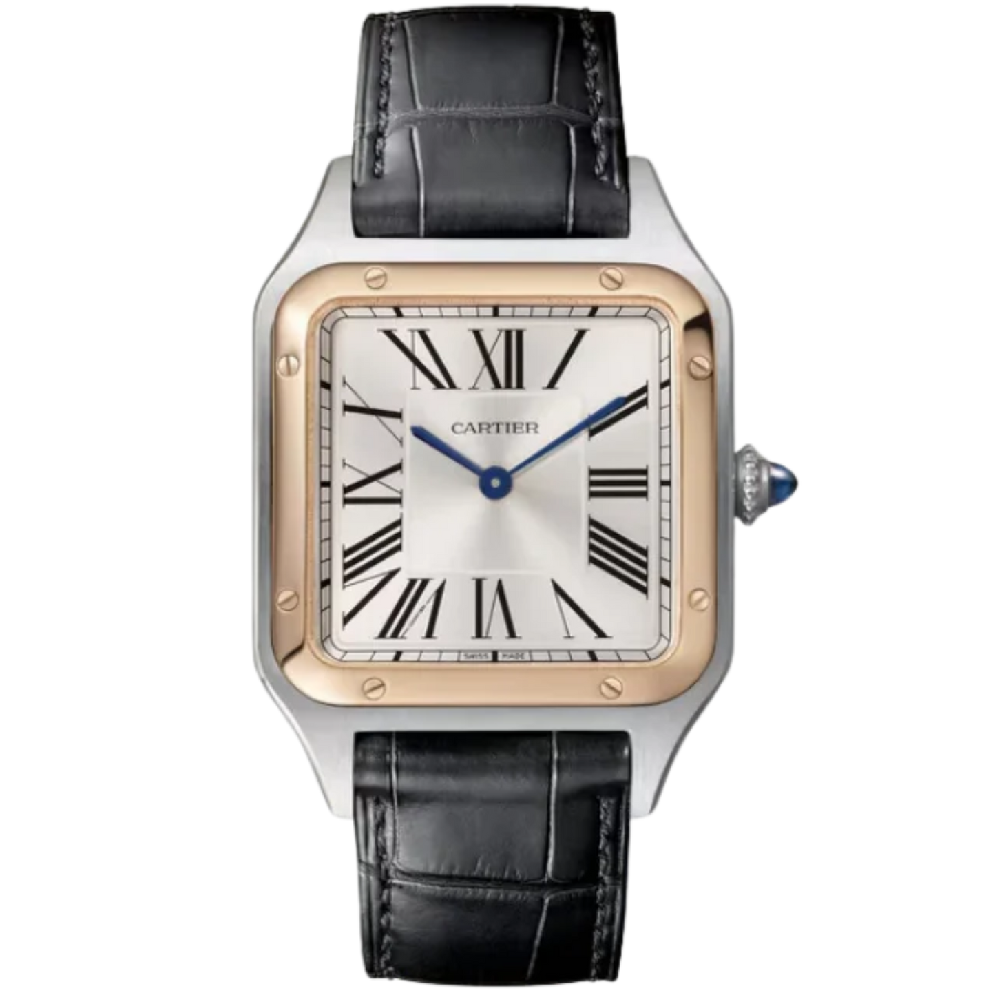 SANTOS 44 MM DUMONT SILVER STAINLESS STEEL & 18K ROSE GOLD