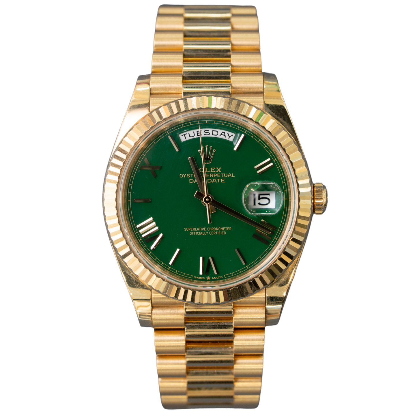 Rolex Day Date Ref. 228238 40MM Yellow Gold Money Green Roman Dial