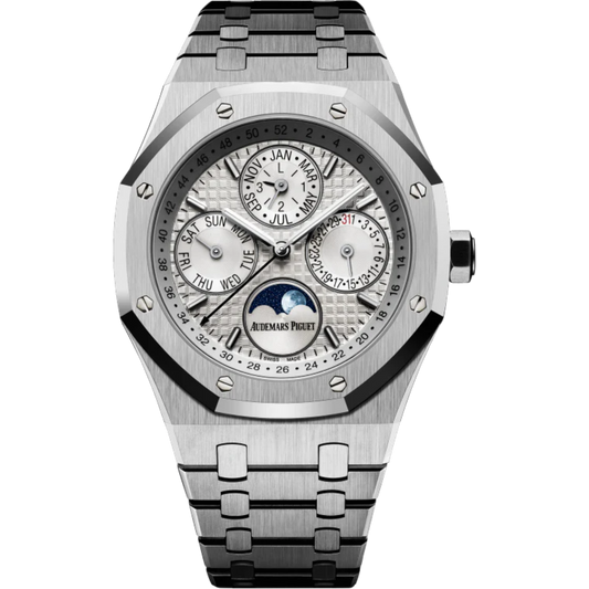 Royal Oak Perpetual Calendar 41MM Stainless Steel Bracelet Silver-Toned Dial With Grande Tapisserie Pattern Stainless Steel Case