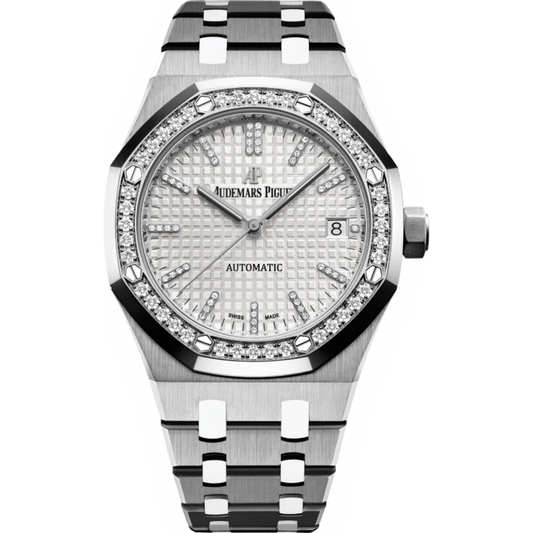 Royal Oak Selfwinding Qeii Cup 2017 37MM Titanium Bracelet Rhodium-Toned Dial With Grande Tapisserie Pattern Titanium Case Diamond-Set Polished 950 Platinum Bezel