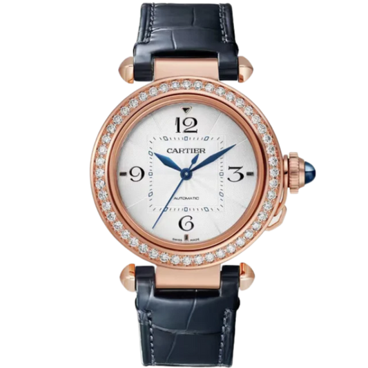 PASHA DE CARTIER 35 MM 18K ROSE GOLD WITH SILVER FLINQUE DIAL