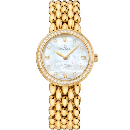 DE VILLE PRESTIGE DEWDROP 27 MM YELLOW GOLD WITH MOTHER OF PEARL DIAL