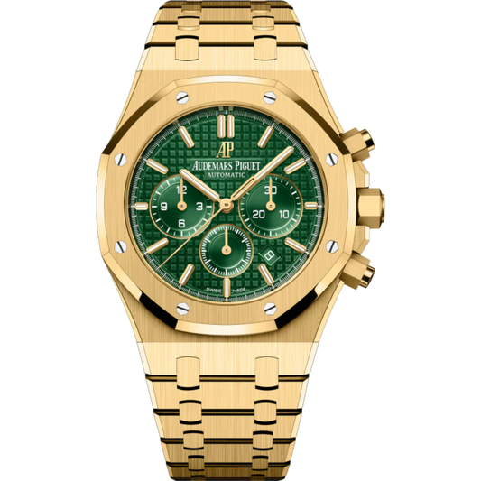 Royal Oak Selfwinding Chronograph 41MM Yellow Gold Bracelet Green Dial With Grande Tapisserie Pattern Yellow Gold Case