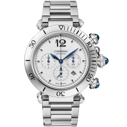PASHA DE CARTIER 41 MM CHRONOGRAPH STAINLESS STEEL WITH SILVER FLINQUE DIAL