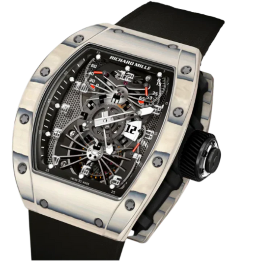 RM 022 Tourbillon Aerodyne Dual Time White Black Rubber Strap Carbon TPT Case