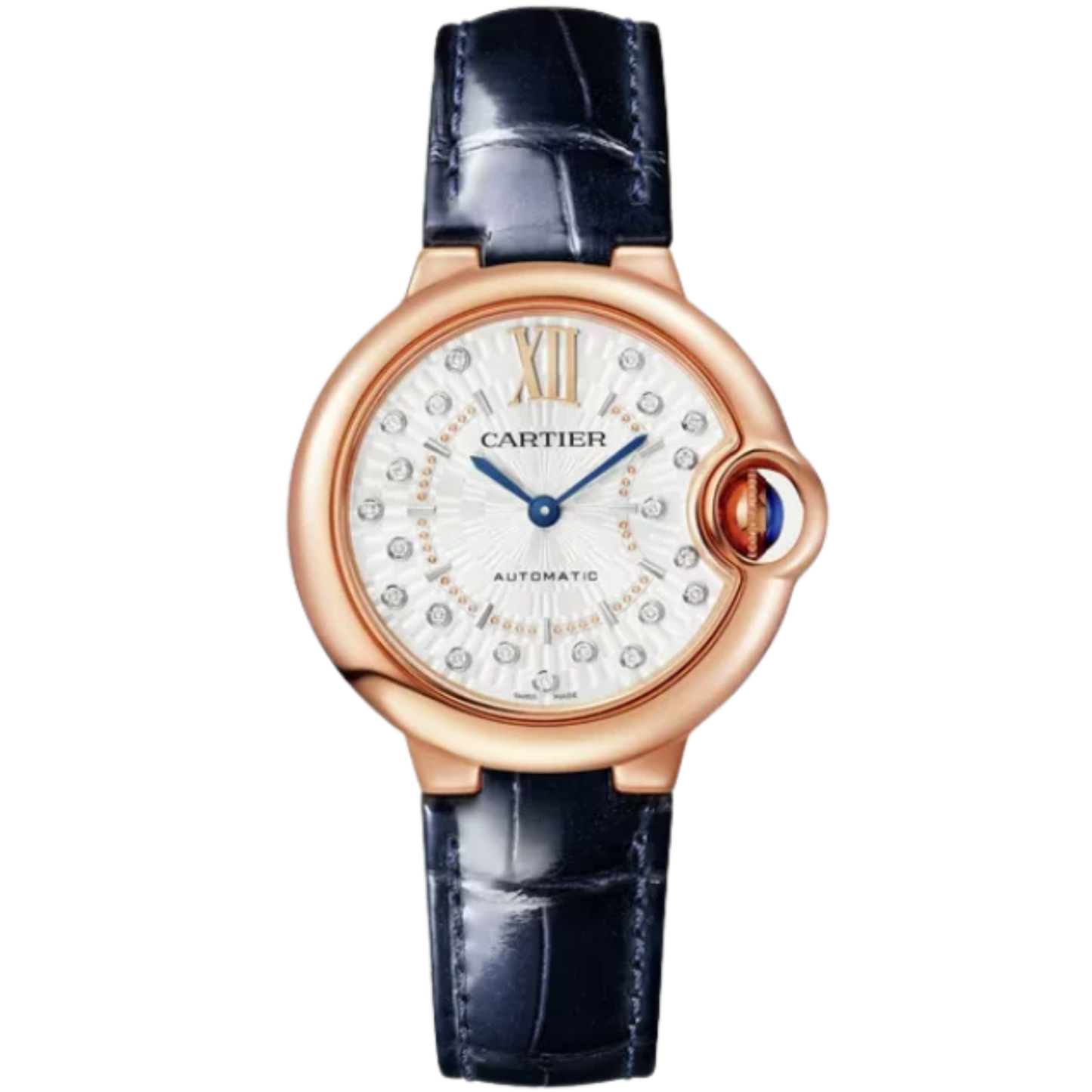 BALLON BLEU DE CARTIER 33 MM ROSE GOLD WITH SILVER MATT STAMPED SUNRAY DIAL