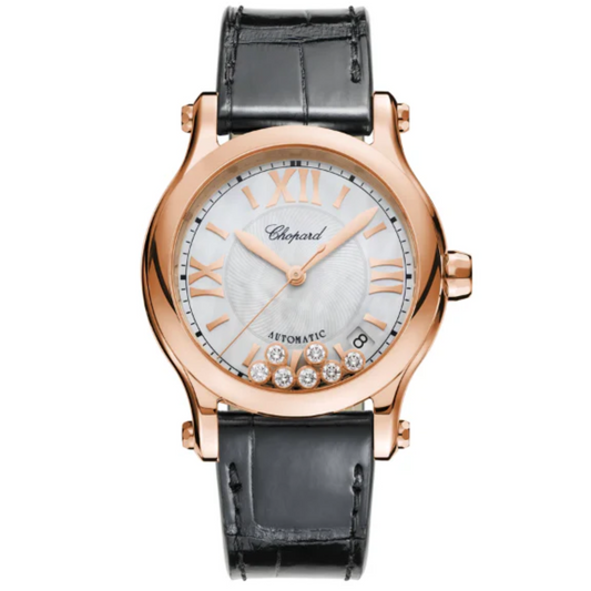 HAPPY SPORT 36 MM ETHICAL ROSE GOLD WITH MOTHER OF PEARL DIAL