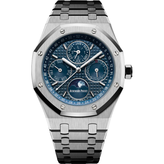 Royal Oak Perpetual Calendar 41MM Stainless Steel Bracelet Blue Dial With Grande Tapisserie Pattern Stainless Steel Case
