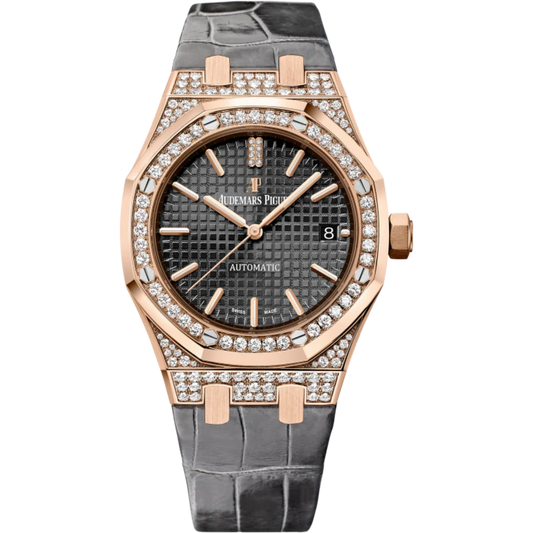 Royal Oak Selfwinding 37MM Gray Alligator Strap Slate Gray Dial With Grande Tapisserie Pattern 18-Carat Pink Gold Case Diamond-Set Bezel