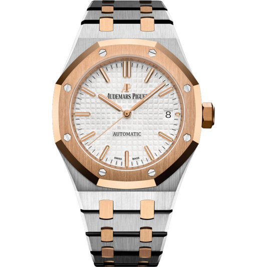 Royal Oak Selfwinding 37MM Stainless Steel and 18-Carat Pink Gold Bracelet Silver-Toned Dial With Grande Tapisserie Pattern Stainless Steel Case