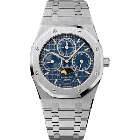 Royal Oak Perpetual Calendar 39MM Stainless Steel Bracelet Blue Dial With Grande Tapisserie Pattern Stainless Steel Case