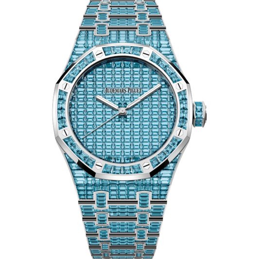 Royal Oak Selfwinding Blue Topaz 50th Anniversary 41MM 18-Carat White Gold Bracelet Set 18-Carat White Gold Dial Set 18-Carat White Gold Case Set With Baguette-Cut Blue Topaz