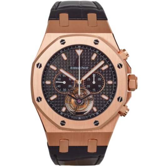 25977OR.OO.D002CR.01 44MM Rose Gold Royal Oak Tourbillon Black Dial on Leather