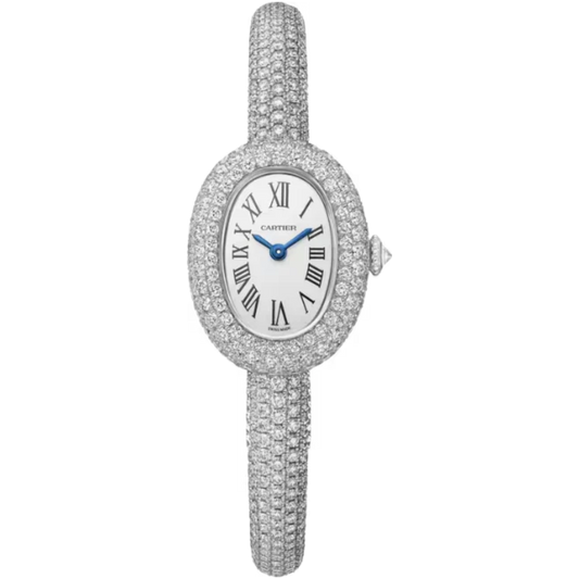 BAIGNOIRE DE CARTIER 25 MM RHODIUM FINISH 18K WHITE GOLD WITH SILVER DIAL SIZE 16
