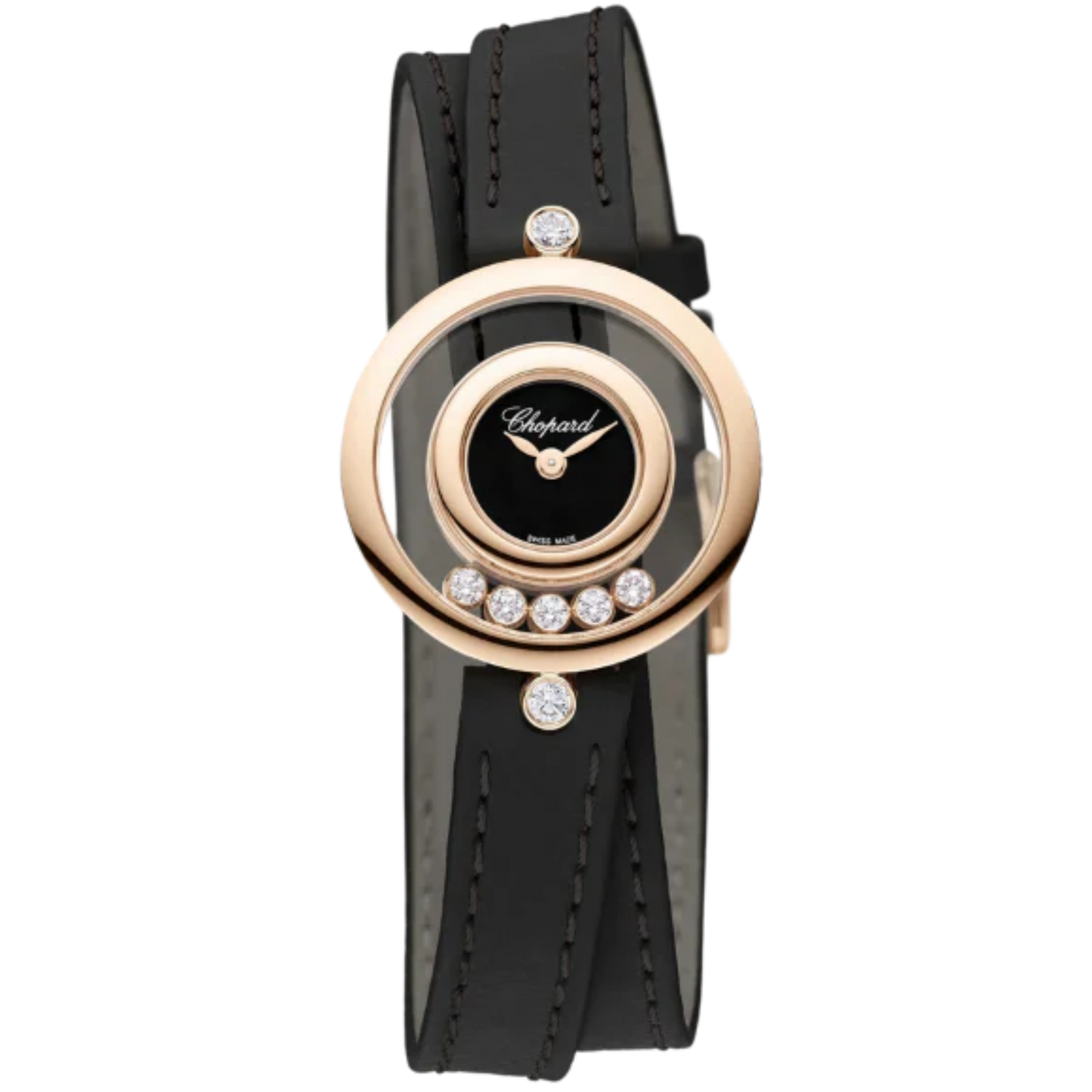 HAPPY DIAMONDS ICONS 26 MM ETHICAL ROSE GOLD WITH BLACK DIAL