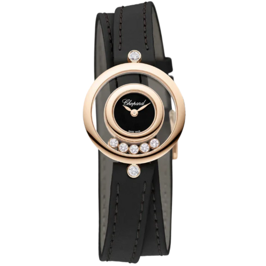 HAPPY DIAMONDS ICONS 26 MM ETHICAL ROSE GOLD WITH BLACK DIAL