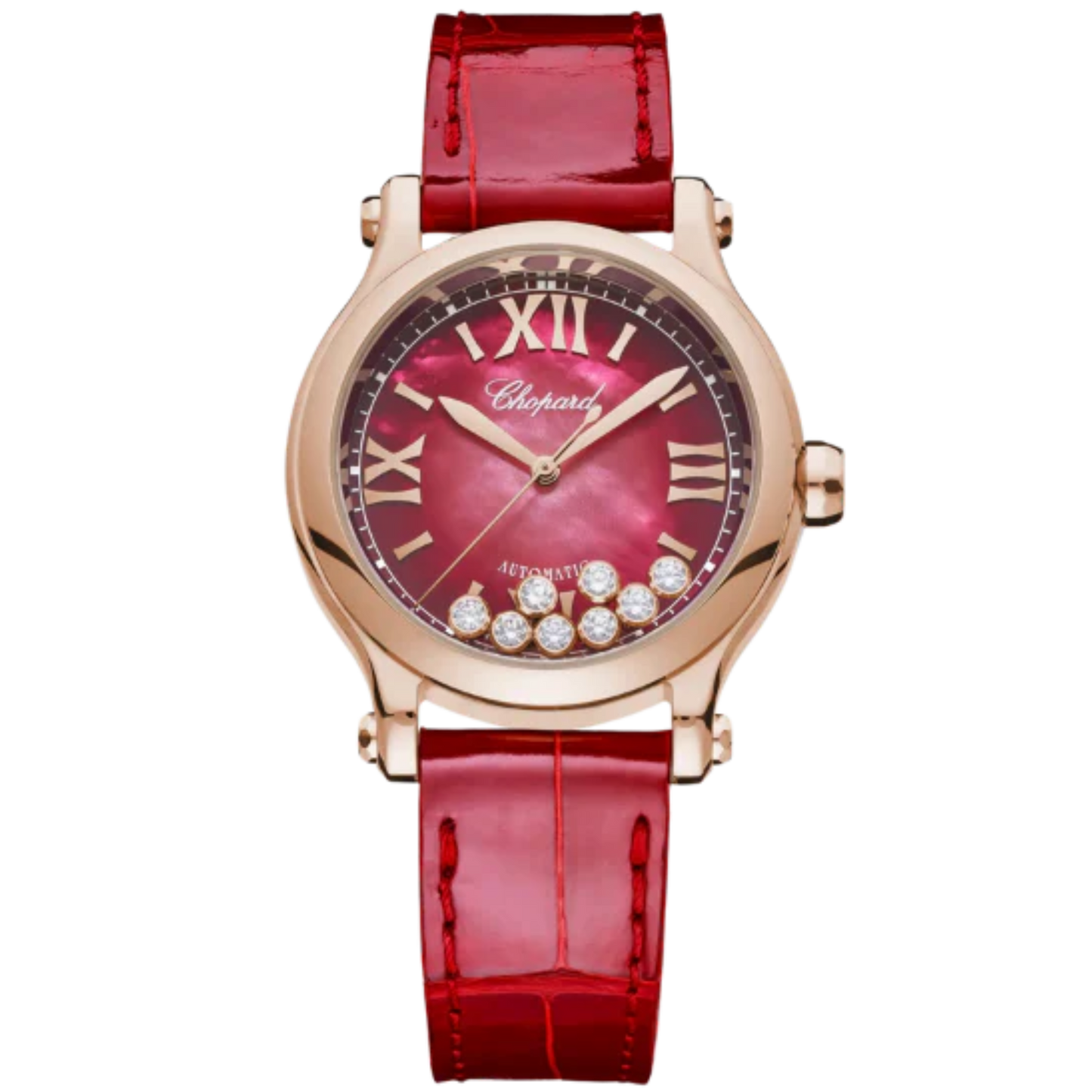 HAPPY SPORT 33 MM ETHICAL ROSE GOLD WITH RED MOTHER OF PEARL DIAL