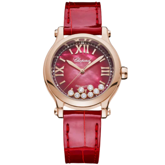 HAPPY SPORT 33 MM ETHICAL ROSE GOLD WITH RED MOTHER OF PEARL DIAL