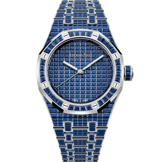 Royal Oak Selfwinding Blue Sapphire 50th Anniversary 37MM 18-Carat White Gold Bracelet 18-Carat White Gold Dial 18-Carat White Gold Case Set With Baguette-Cut Blue Sapphires