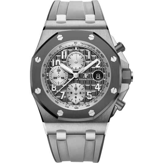 Royal Oak Offshore Selfwinding Chronograph 42MM Two-Tone Light Grey and Dark Grey Rubber Strap Slate Grey Dial With Méga Tapisserie Pattern Titanium Case