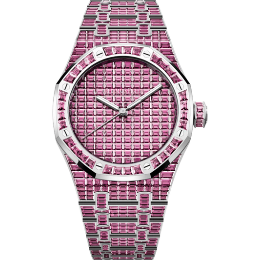 Royal Oak Selfwinding Pink Tourmaline 50th Anniversary 41MM 18-Carat White Gold Bracelet Set 18-Carat White Gold Dial Set 18-Carat White Gold Case Set With Baguette-Cut Pink Tourmalines