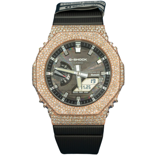Casio GShock GM2100 Rose Gold Black Dial Bussdown Honeycomb Setting - 8.20 cts