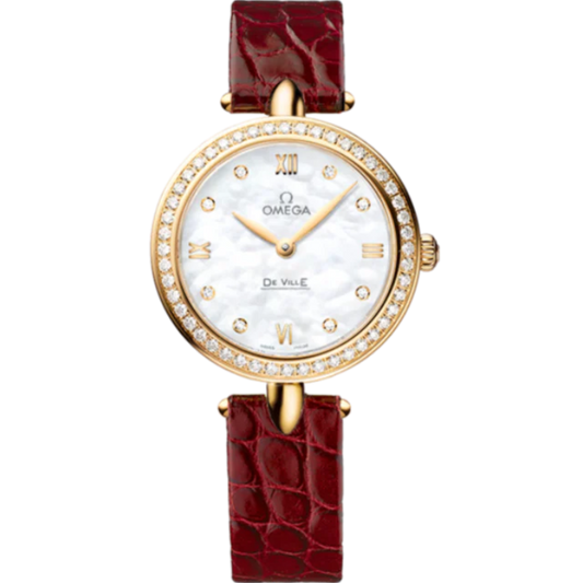 DE VILLE PRESTIGE DEWDROP 27 MM YELLOW GOLD WITH MOTHER OF PEARL DIAL