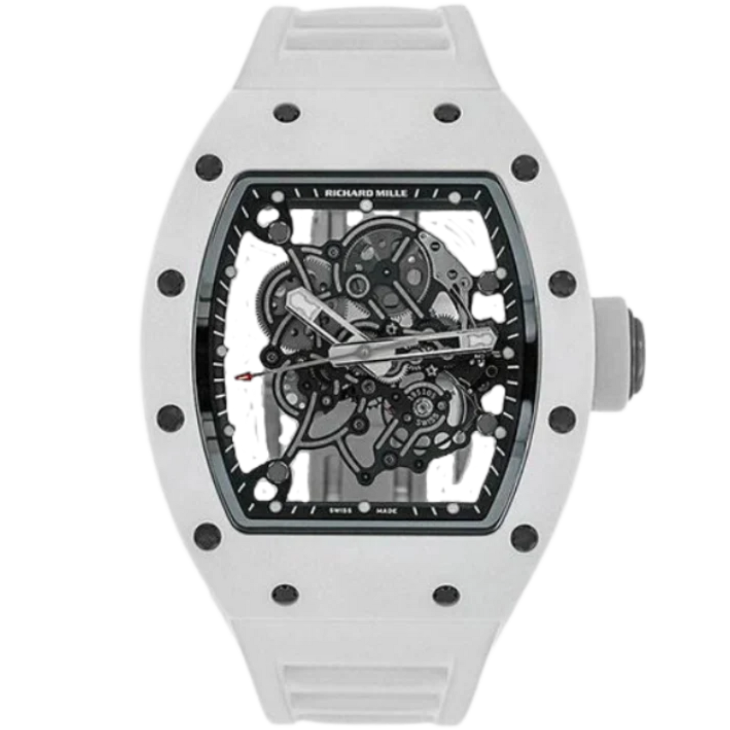 RM 055 Bubba Watson White Manual Winding White Rubber Strap White Ceramic Case