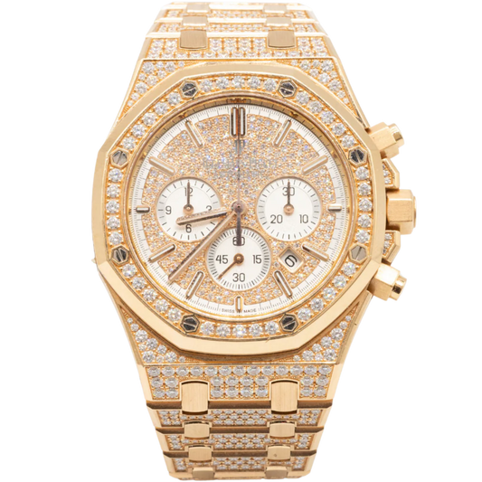Royal Oak Chronograph 41MM 18-Carat Pink Gold Bracelet Set With Diamonds Diamond-Paved Dial 18-Carat Pink Gold Case Entirely Set With Diamonds