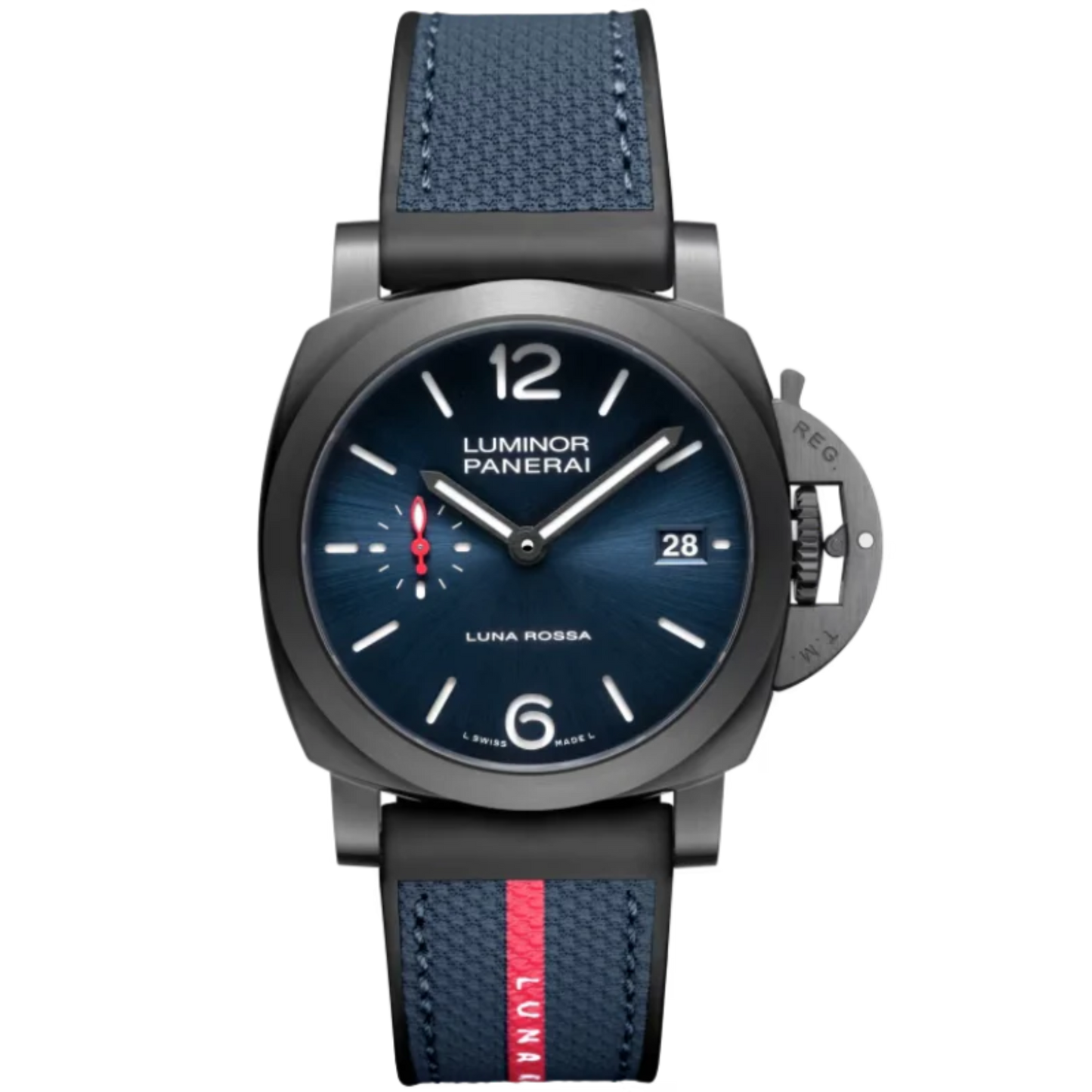 LUMINOR QUARANTA LUNA ROSSA PAM01408 40 MM DLC STEEL WITH BLUE DIAL